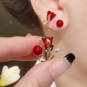 1 Paire de Boucles d'Oreilles Clous Élégantes et Faciles à Porter avec Motif de Tulipe, Mode Femme, Adaptées à un Usage Quotidien