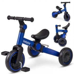 5-In-1 Foldable Toddler Tricycle, Adjustable Handlebar & Ergonomic Seat With Removable Pedals - Blue