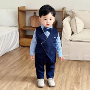 Spring And Autumn Long-sleeve Baby Clothes Childrens Three-piece Gentlemans Formal Suit With Vest