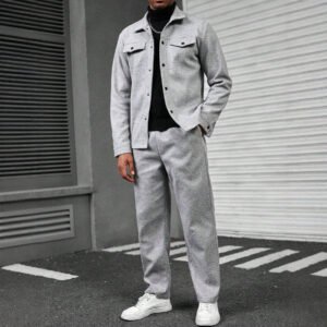 Mens Cardigan With Lapel Loose-Fit Trousers And Long-Sleeve Top Set